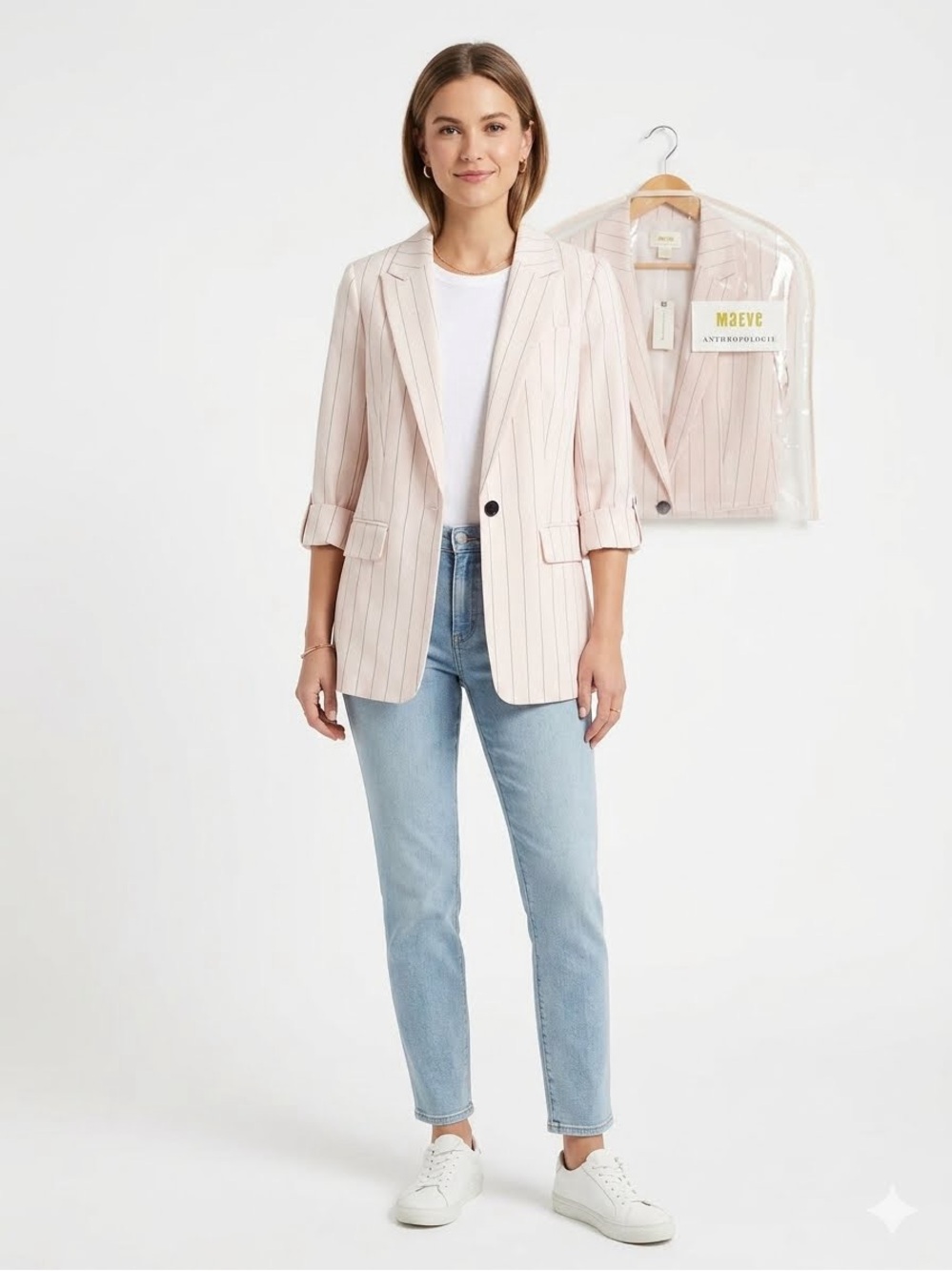 NWT Anthropologie Maeve Ivory Pinstripe Blazer Sz  2 has some stretch